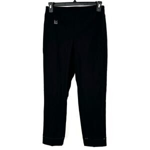 Joseph‎ Ribkoff Size 10 Pull On Pants Black Embroidered Cuffs Casual Comfortable
